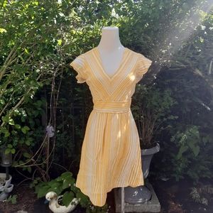 Striped Yellow Linen Blend Summer Dress (NWOT)